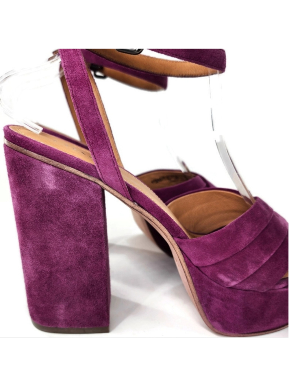Coach Nikeeta Plum Purple Suede Ankle Wrap Block High Heel Platform Sandals - Picture 13 of 13